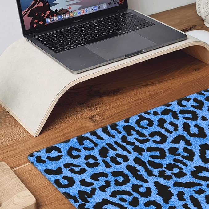 Blue Leopard Skin Print Large Extended Mouse Pads XL Mousepad with Stitched Edges Non-Slip Rubber Base Computer Keyboard Pad Desk Mat for Home Office Desk Decor, 29.5" X 15.8"