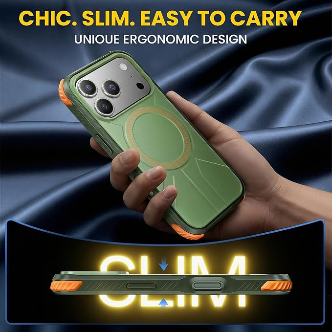 3 in 1 for Heavy Duty iPhone 17 Pro Max Case with Screen Protector & Camera Lens Protector ,7X Military-Grade Drop Protection ,Fits MagSafe ,Rugged & Slim shockproof Case for iPhone 17 Pro Max ,Green