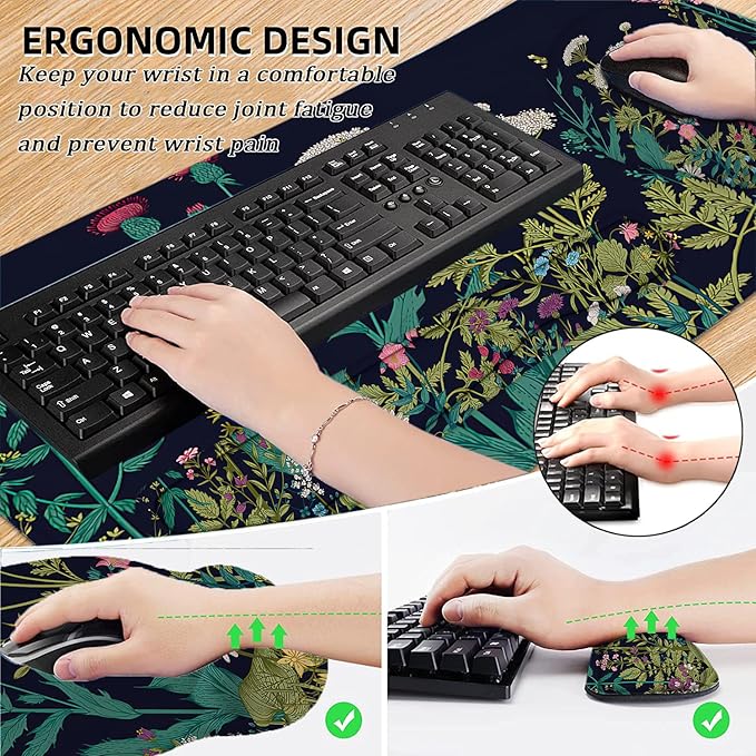 LATEEFAH Mouse Pad with Wrist Rest, Large Mouse Pad, Ergonomic Gaming Desk Pad Keyboard Wrist Rest Set, 4-in-1 Desk Mat Keyboard Mat for Home, Office