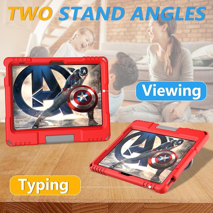 Kids Case for iPad 10th Generation 10.9-inch (2022) & iPad Air 11-inch M2 (2024) & iPad Pro 11-inch M4 (2024), Lightweight Shockproof Case Built-in Screen Protector with Handle Stand, Red