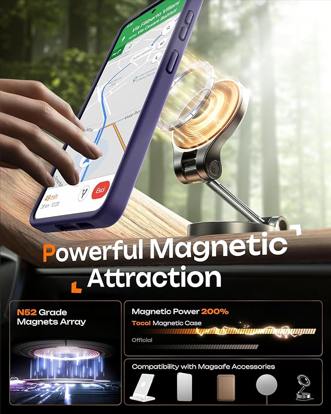 TOCOL for Samsung Galaxy S26 Case, Compatible with Magsafe, Full Camera Protection, Built-in Magnetic Ring, Drop Protection, Translucent Matte Phone Case for S26 6.3 inch (Midnight Purple)