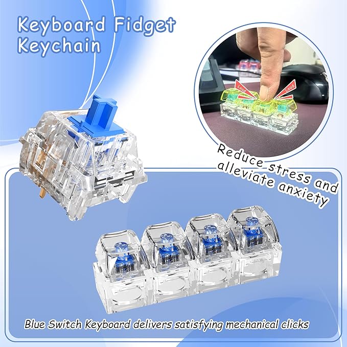 Zhouwang 36PCS Crystal Blue Clicky Mechanical Keyboard Switches,3-Pin Hot-Swappable Pre-Lubricated Switches with 1 Kailh Switches,Crisp Click Sound,for Gaming Keyboards & 3D Print Accessories