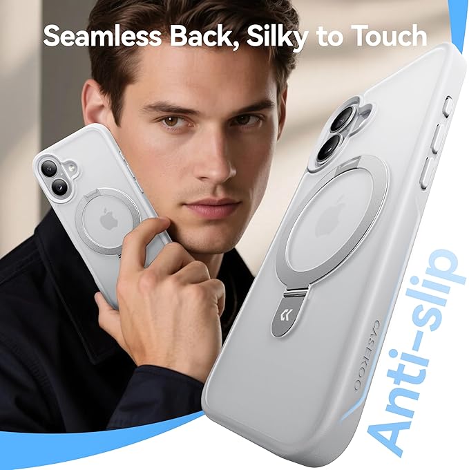 CASEKOO Ultra-Magnetic Stand for iPhone 17 Case [Military Drop Protection] [Compatible with MagSafe] Shockproof Translucent Slim Matte for iPhone 17 Phone Case with Ring Holder 6.3 Inch, White