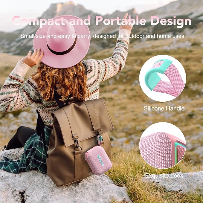 Portable Bluetooth Speaker Waterproof Gift: IPX5 HD Sound Up to 24H Playtime, TWS Pairing, Wireless Speakers with Lights, Mom Gifts, Outdoor|Travel| Camping|Pool|Beach Essentials Accessories-Pink