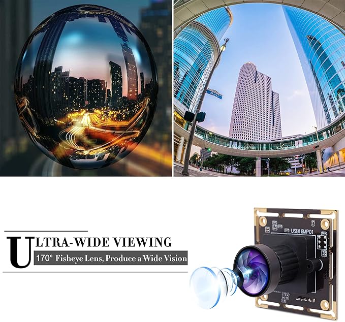 16MP 4K USB Camera with 170 Wide Angle Lens - 3496P Tiny Embedded Camera Board for Industrial, Machine, OpenCV, UVC, Video, Raspberry Pi, Jetson Nano