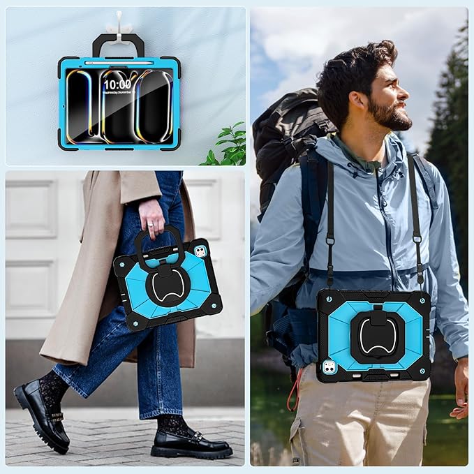 WESOROL Case for iPad Pro 13 Inch M5 2025/M4 2024 (7th Gen) with Screen Protector/360° Rotating Stand/Pencil Holder/Shoulder Strap,Military Grade Shockproof iPad Case 13 Inch iPad Pro M5/M4,Black Blue