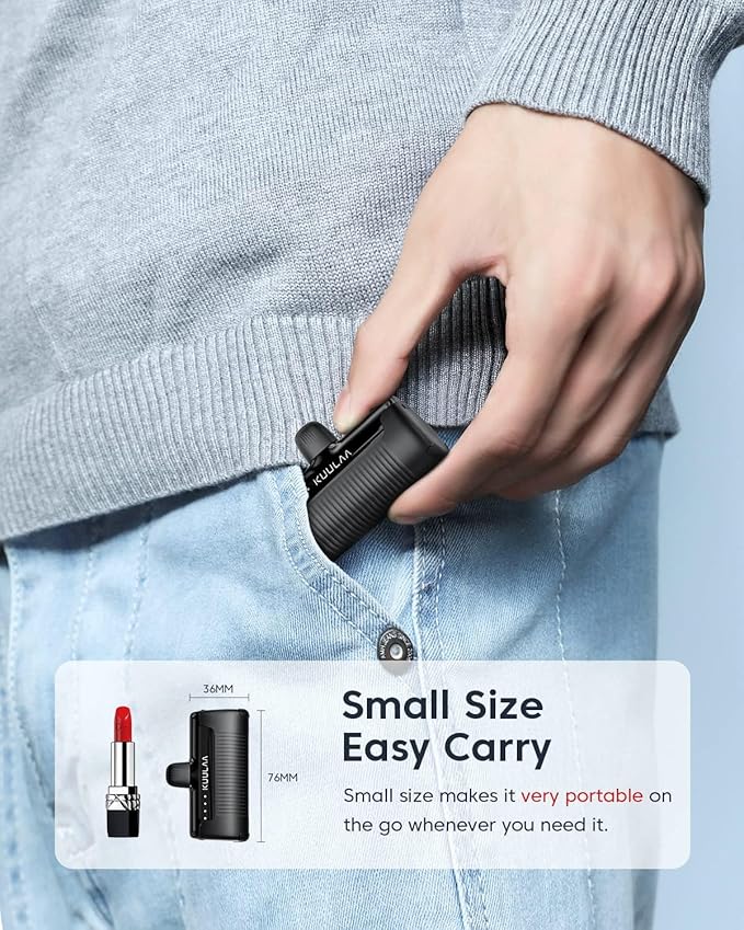 Kuulaa Portable Charger USB C Power Bank 4500mAh Small Portable Phone Charger Android Compact Plug in Battery Pack Portable Compatible with iPhone 15, Samsung Galaxy, Moto, LG, Pixel, Black