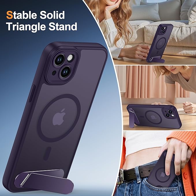 Magnetic Compatible with iPhone 15 Plus Case, [Built-in Kickstand][Full Camera Protection][Compatible with MagSafe][Anti-Fingerprint] Shockproof Phone Case for iPhone 15 Plus 6.7",Purple