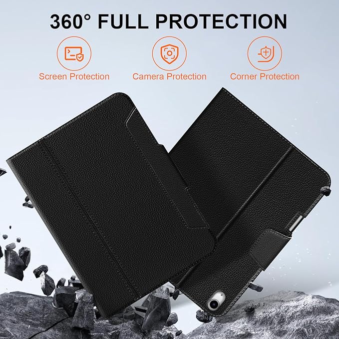for iPad Air 13 inch Case 2024/2025/2026 M4/M3/M2 Model, Premium Smart Folio Cover with Auto Wake/Sleep, Apple Pencil 2 Holder, Multi-Angle Stand and Secure Buckle Closure (Black)