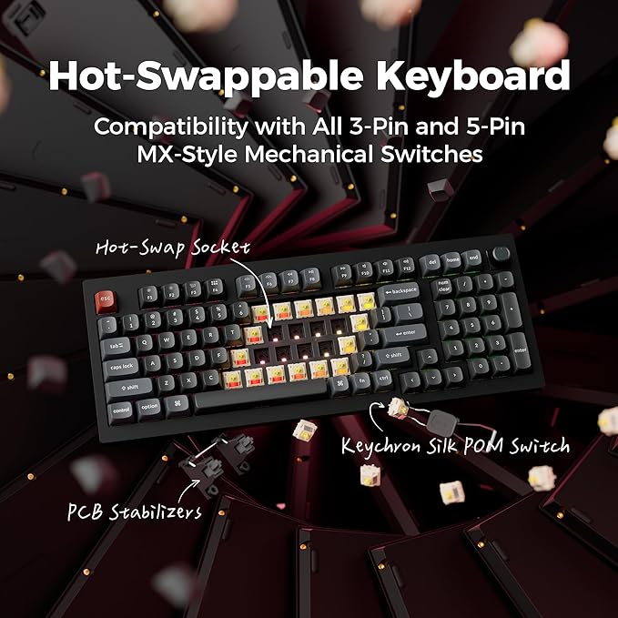 Keychron V5 Ultra 96% Wireless Mechanical Keyboard with 8000Hz Polling Rate & NKRO, Hot-Swappable RGB, Red Switches, 97 Keys, 2.4GHz/Bluetooth/Wired, OSA PBT Keycaps, for Mac/Win/Linux- Black