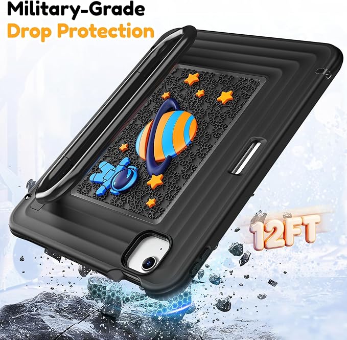 KAIJIAbox Kids-Friendly Case for iPad Air 11" M4/M3/M2, Pro 11" 4th/3rd/2nd/1st Gen, Air 5th/4th - Military-Grade Drop Protection with Metal Handle/Stand, Screen Protector, Pen Holder, Shoulder Strap