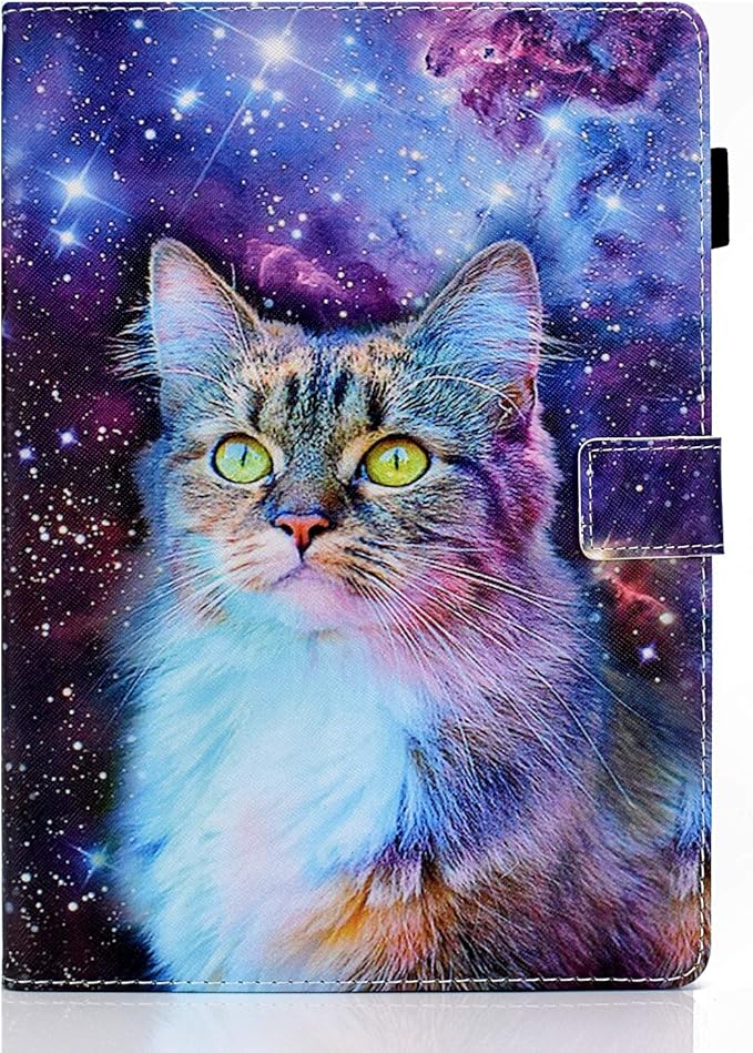 Case for iPad 9.7 inch (Fits iPad 6th/5th Generation 2018/2017, Also Fits iPad Pro 9.7 and iPad Air 2/1), Premium PU Leather Smart Folio Stand Cover with Auto Sleep Wake, Space Cat