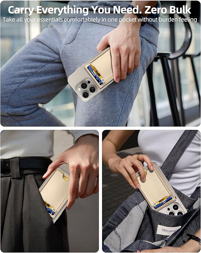 For Magsafe Wallet with Money Clip, Strongest Magnetic Wallet for iPhone 17/16/15/14/13/12 Series, Adjustable Stand, ID Window, 5 Card Holder, RFID Blocking, Not for 13/12 Mini, Desert Titanium Gold