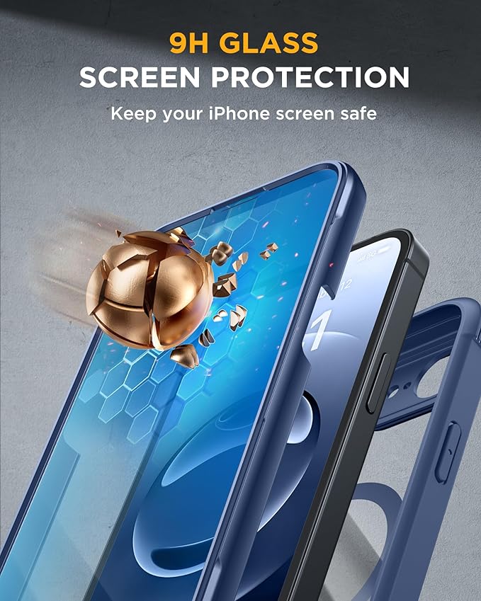 Miracase for iPhone 17e Case & iPhone 16e Case, Full-Body Phone with Built-in Glass Screen Protector, [Magnetic with MagSafe] Military Drop Proof 17 E/ 16 E Cover Bumper 6.1 inch, Blue