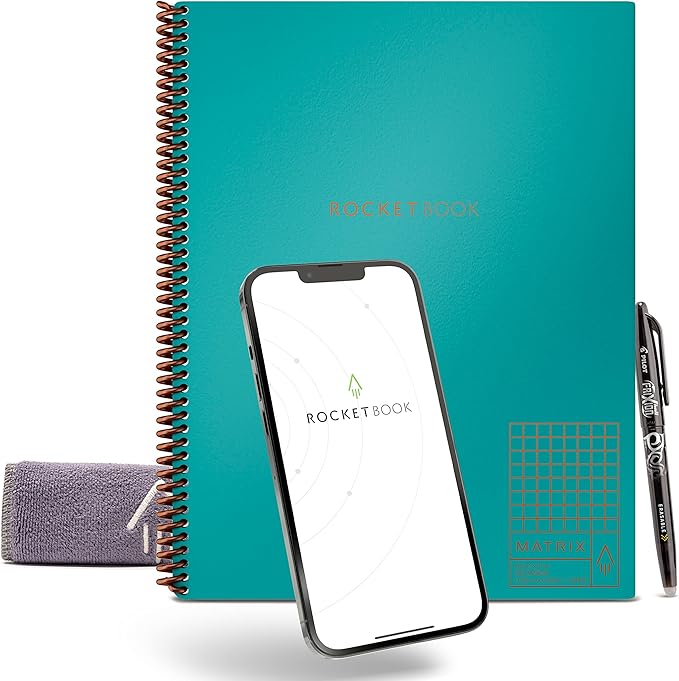 Rocketbook Matrix Smart Reusable Graph Paper Notebook, Digitally Connected, Isometric Notebook, Letter Size 8.5x11, Teal