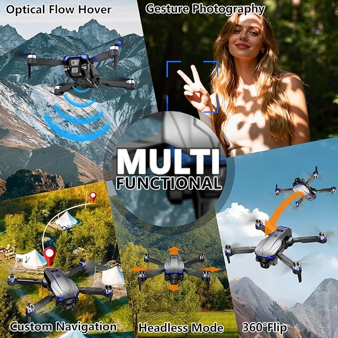 Foldable FPV Drone with 1080P Camera, RC Mini Drone for Kids and Adults, 2 Batteries, Carrying Case, Gesture Control, Altitude Hold, One-Key Launch/Landing, and 3D Flip Function