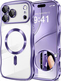 GVIEWIN for iPhone 17 Pro Case Compatible with MagSafe, Upgraded [Full Camera Protection][Cute Wave Frame][Military Grade Protection] Electroplated Hard Phone Cover for Women Girl, Clear/Purple