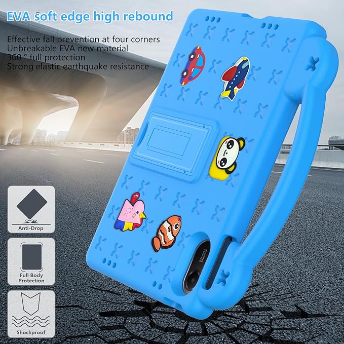 AKABEILA Compatible with Xiaomi Redmi Pad 2 2025 11 inch Tablet Case, Kids Friendly Universal Lightweight Shockproof Protective Case with Shoulder Strap & Stand Handle Sky Blue