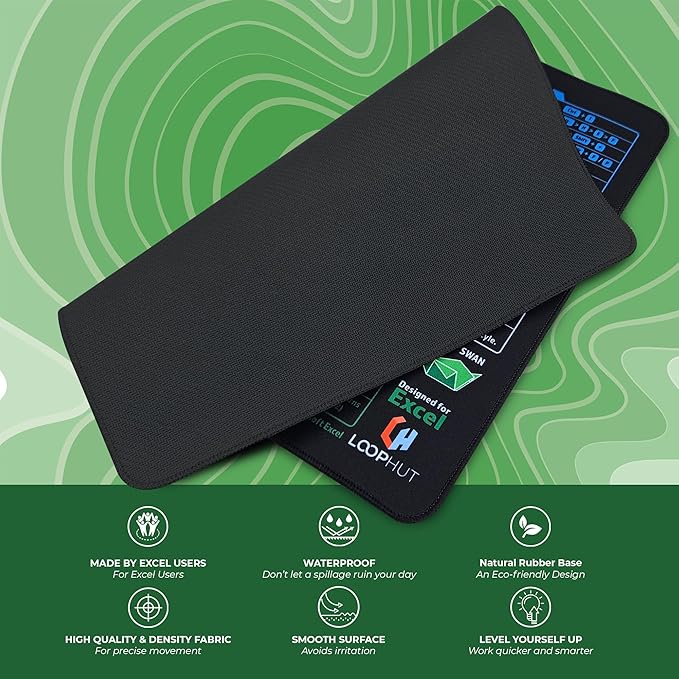 Excel Shortcut Keys Mousepad Mouse Mat | 12.6x10.6in M| Non-Slip Rubber Base | Durable Stitched Edge
