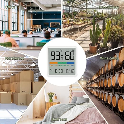 NOKLEAD Indoor Hygrometer Thermometer - Digital Temperature & Humidity Monitor with Calibration, Clear LCD Display & Clock, Accurate Room Gauge for Home, Baby Room, Office (White)