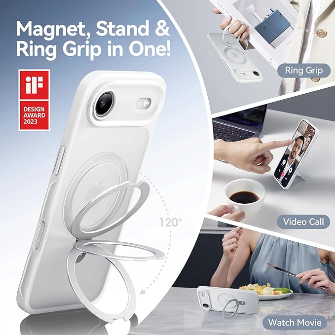 CASEKOO Designed for iPhone Air Case with Magnetic Invisible Stand [Military Drop Protection] [Compatible with MagSafe] Shockproof Translucent Matte Slim for iPhone 17 Air Case Phone Cover 6.5", White