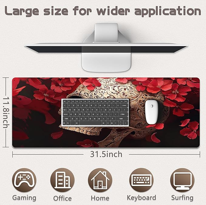 Gaming Mouse Pad - (31.5"×11.8") Skull Large Mouse Pads for Desk - Desk Mat for Keyboard and Mouse with Non-Slip Base, Desks Pad Matfor Game/Office & Home