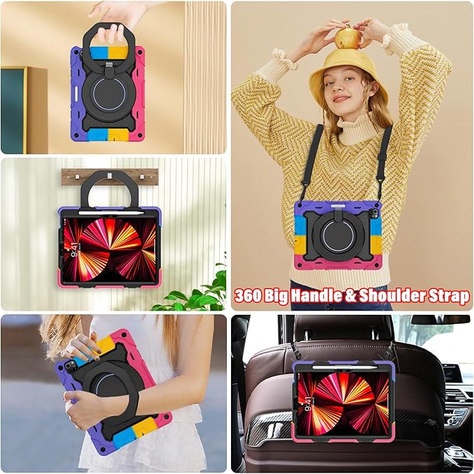 ROISKIN for iPad Air 11 inch M4/M3/M2 Case, iPad Pro 11 inch 4th/3rd/2nd/1st Generation,iPad Air 5th/4th 10.9 inch Case,Heavy Duty Shockproof with 360 Stand Handle Shoulder Strap Pen Holder for Kids