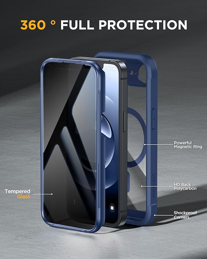Miracase for iPhone 17e & 16e Case with Built-in Private Screen Protector, [Magnetic with MagSafe] Full-Body Phone Cover Military Drop Proof 17 E/ 16 E Bumper 6.1 inch, Blue