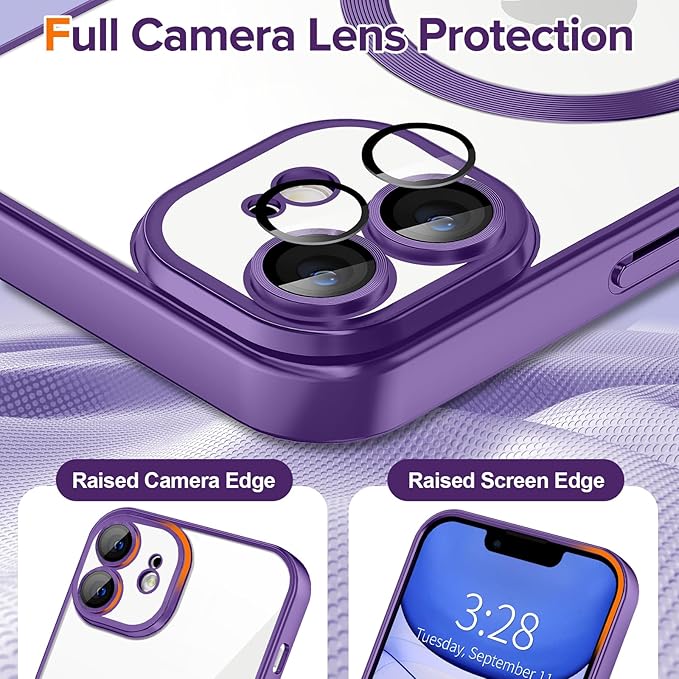 Hython Magnetic Clear for iPhone 11 Case with Camera Lens Protector [Compatible with MagSafe] Luxury Plating Edge Slim Soft TPU Cover Protective Phone Case for iPhone 11 6.1", Matte Purple