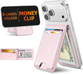 ExtreLife For Magsafe Wallet with Money Clip, Strongest Magnetic Wallet for iPhone 17/16/15/14/13/12 Series, Adjustable Stand, ID Window, 5 Card Holder, RFID Blocking, Not for 13/12 Mini, Baby Pink