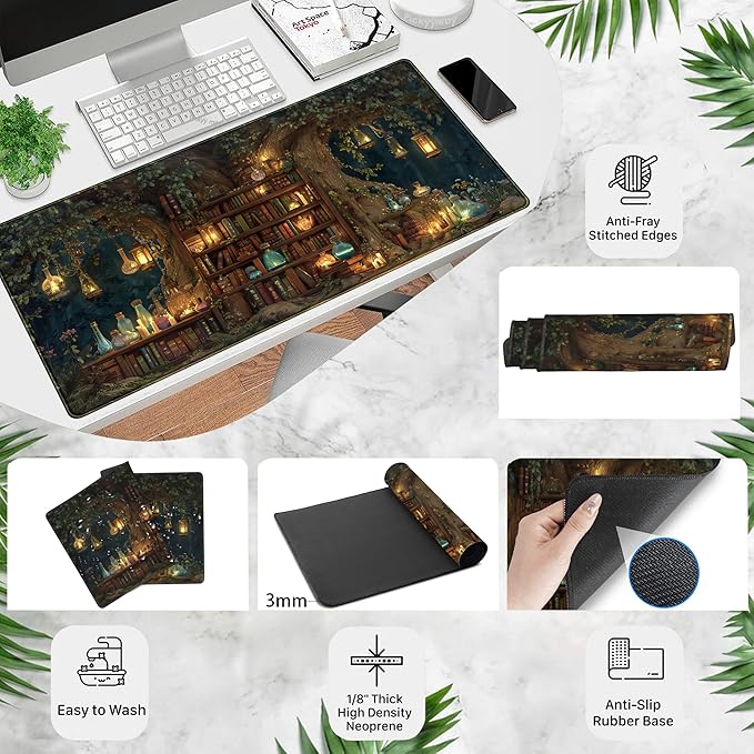 Desk Mat Large Mouse Pad Magical Tree Gaming Desk Pad, Extended Keyboard and Mouse Mat XXL, Computer Mats for Desktop Full Desktop Laptop Mat, Anime Dark Academia Office Desk Decor 31.5x15.7 Inch