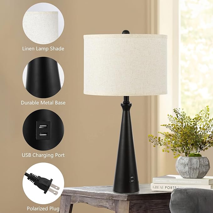 EOEYYOYB Lamp for Bedroom Set of 2 Lamps for Night Stand Black Bedside Lamps Modern Living Room End Table Lamps