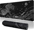 MEWOOCUE® Large Gaming Mouse Pad for Computer,Black Japanese Sea Wave Anime Mouse Mat,Long XXL Waterproof Keyboard Pads,Big Non-Slip Mouse Pads for Game Office Home（15.7 x 35.4 in）
