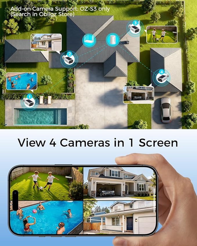 Solar Security Cameras Wireless Outdoor, 4MP Cameras for Home Security Camera System, 64GB Local Storage, No Subscription, Easy Setup, Color Night Vision, 2.4 & 5G WiFi, 4-Cam Kit