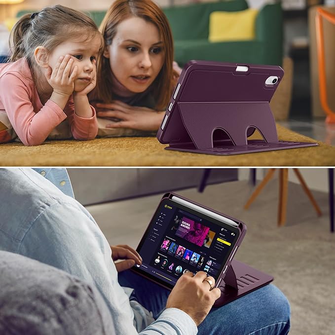 VIKESI Case for iPad mini 7 (A17 Pro) and iPad mini 6,Multiple Angles Magnetic Stand Cover,Shockproof Soft Back,Pencil Holder,and Auto Sleep/Wake,Dark Purple