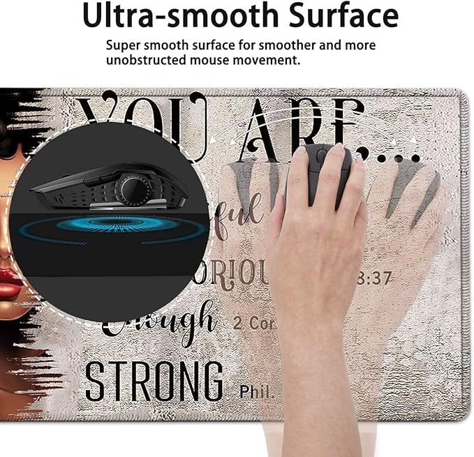 Large Mouse Pad, 31.5 x 11.8in Extended Gaming Mouse Pad with Stitched Edges, XXL Mousepad Protector Non Slip Rubber Base for Office & Home Writing Mat,African American Women Black Girl Black Desk Mat