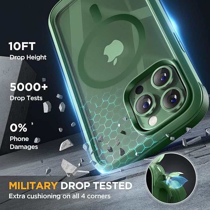 Miracase Magnetic for iPhone 13 Pro Max Case 6.7 inch, (Compatible with MagSafe) Upgrade Full-Body Clear Phone Bumper Case with Built-in 9H Tempered Glass Screen Protector, Magnetic Acacia Green