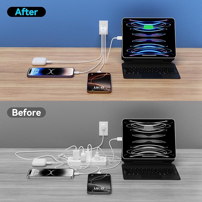 USB C Charger Block, 2-Pack 40W 4-Port Multiple Type C Fast Charging Phone Charger Brick +QC 3.0 USB A Wall Plug Out let Multiport Box Cube for Phone 15/14/13/12/11 Pro Max, Galaxy, Pixel, Black+White