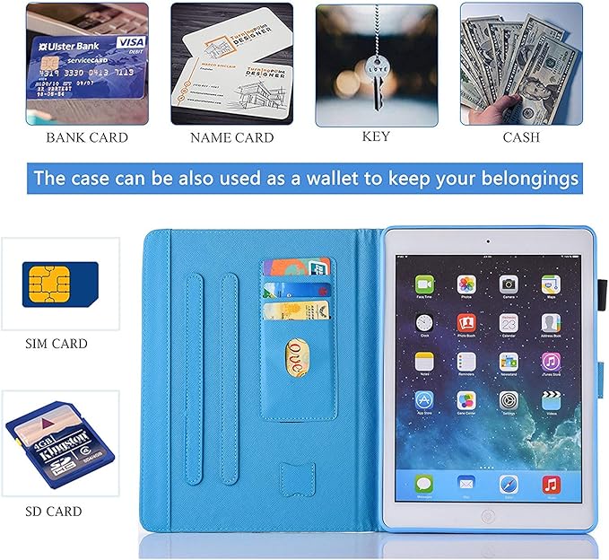 for iPad 9.7 inch Case iPad 6th/5th Generation Case 2018 2017, PU Leather Folio Stand Cute Cover for iPad 9.7 inch/iPad Pro 9.7/iPad Air 2/iPad Air 1, Auto Sleep/Wake, Sparkling Butterfly