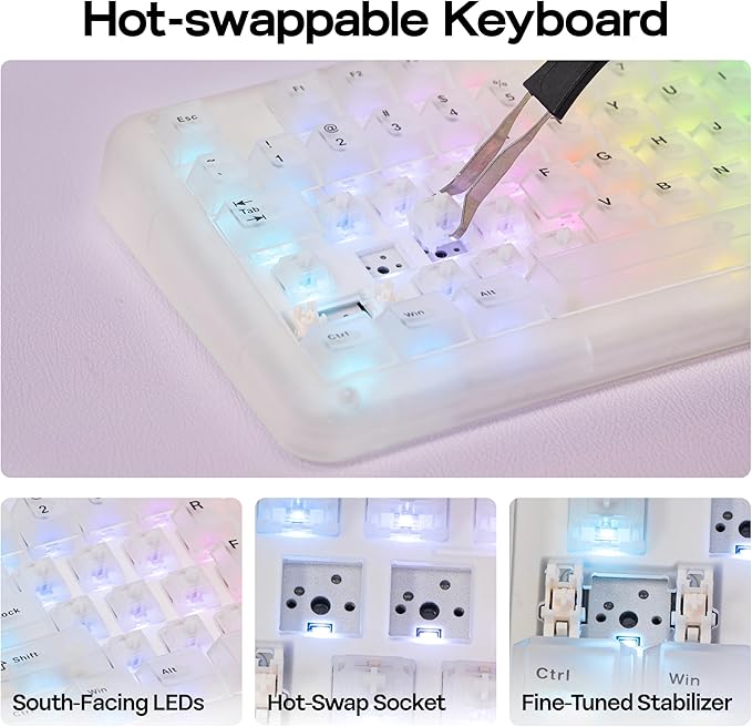 KiiBoom Phantom98 Lite 96% Wireless Mechanical Gaming Keyboard, VIA Programmable, Creamy Keyboard with Gasket, 8000mAh Battery, Hot Swap, RGB Backlits, NKRO for Win/Mac (Clear, Mochi Switch)