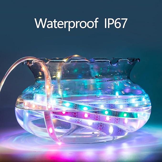 WS2812B RGB LED Strip, Individually Addressable LED Strip, Chasing Effects Dream Color 5050SMD 5M 150 LED Pixel Strip Rope Light DC 5V (White PCB 16.4FT 30Pixels/m Waterproof IP67)