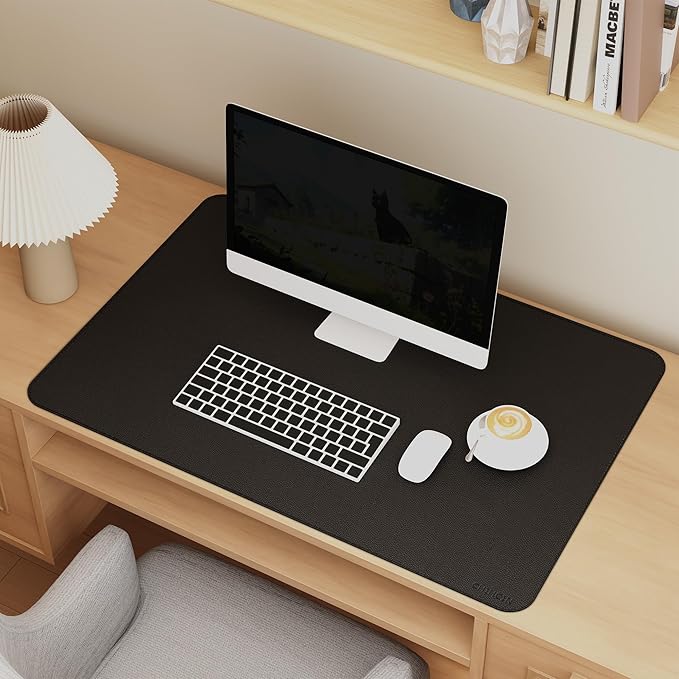 Chihein 35" x 24" Desk Mat with Cork & PU Leather, Dual Sided Desk Pad, Waterproof Computer Desk Mat for Gaming, Office, Home (Black)