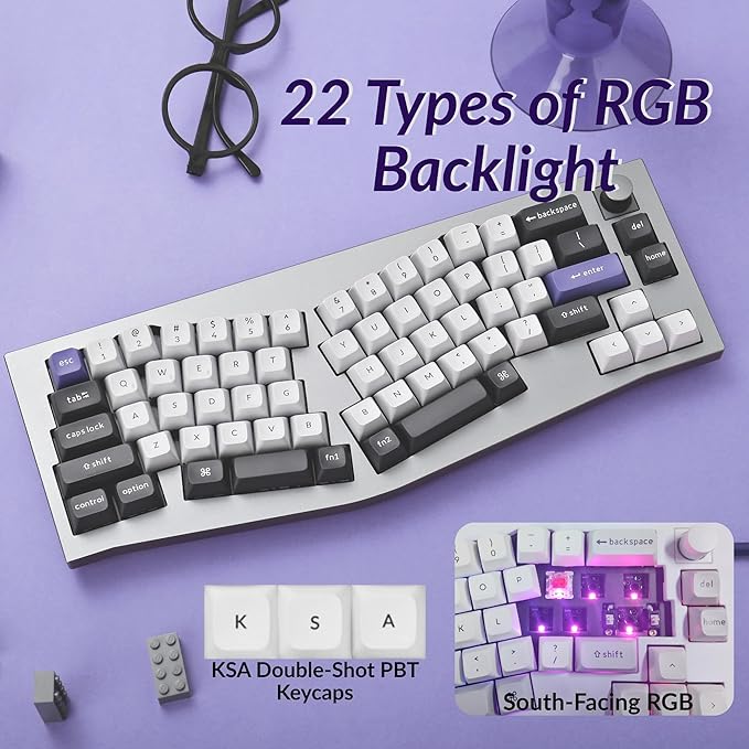 Keychron Q8 Pro Full-Metal Wireless Custom Mechanical Keyboard, 65% Alice Layout Bluetooth/Wired, QMK/VIA, Hot Swappable, 1000 Hz Polling Rate, RGB Backlit for Mac Windows Linux-Grey