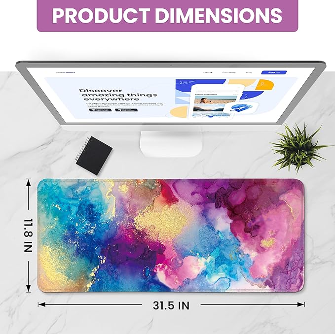 Large Mouse Pad for Desktop, Cute Desk Mat Pad Protector for Work & Gaming, Aesthetic Pretty Anti-Slip Laptop Blotter Cover for Office School Home Supplies, Color Splash, 31.5" x 11.8"