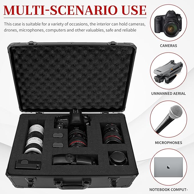 Protective Hard Case 22 X 14 X 8-Inch Shockproof Water-resistant with Customized DIY Foam Insert fit for Camera, Laptops, etc