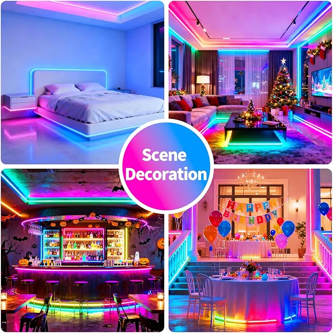 LED Strip Lights,RGB Music Sync Color Changing Led Lights with Smart App Control Remote & Remote Control for Room,Part,Essential,Sense of Atmosphere Decoration(100FT-2 Rolls of 50ft)