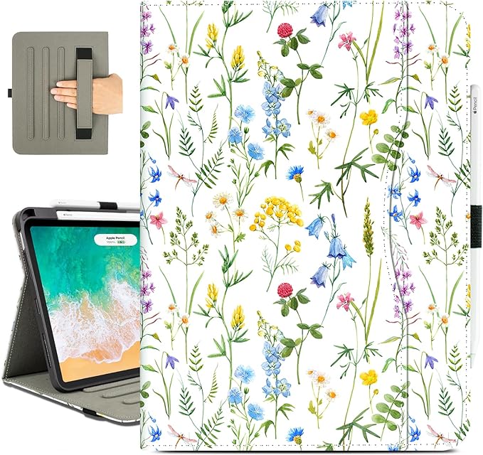 Vimorco for iPad Air 11 Inch Case M3/M2 2025/2024,for iPad Air 5th/4th Generation Cases 10.9 Inch,for iPad Pro 11 Inch Case 4th/3rd/2nd/1st Generation Pencil Holder/Hand Strap/Pocket, Art Floral