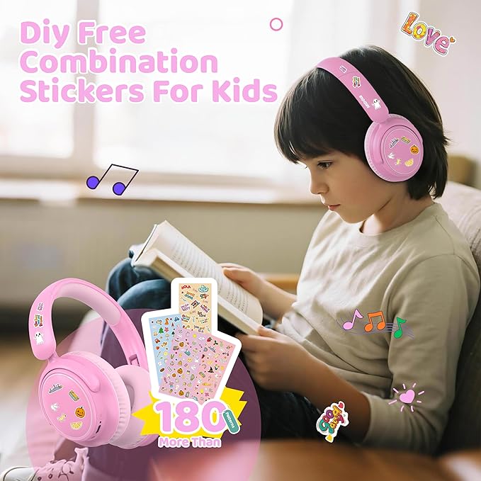MIDOLA Active Noise Cancelling Kids Bluetooth Headphones,68H Play Time,Lightweight Wireless Foldable Over-Ear Headphone for Kid Toddler,Volume Limited 85/94dB,Headsets with Built-in Mic Pink
