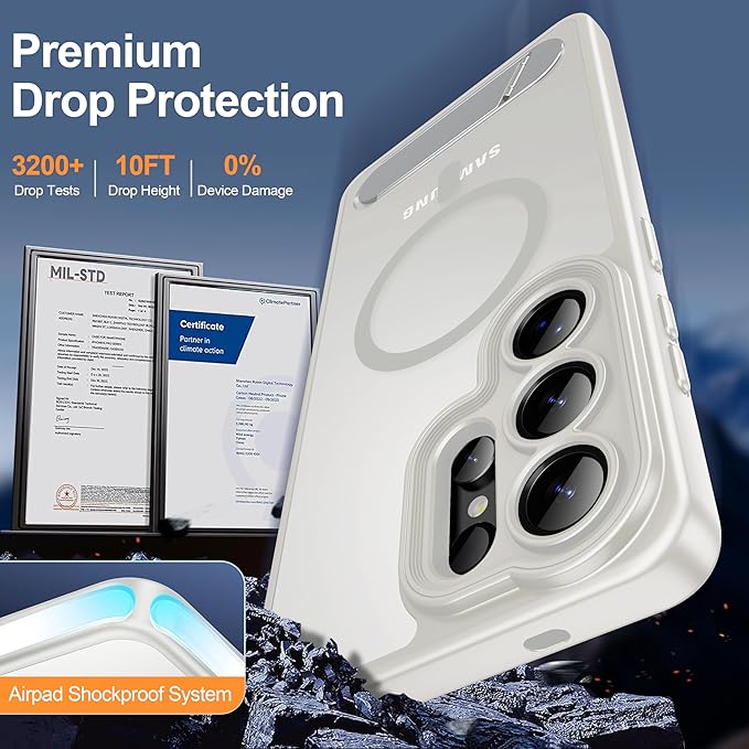 Magnetic for Samsung Galaxy S26 Ultra Case, [Compatible with MagSafe][Full Camera Protection][Built-in Invisible Kickstand] Translucent Matte Phone Case for S26 Ultra 6.9" - White