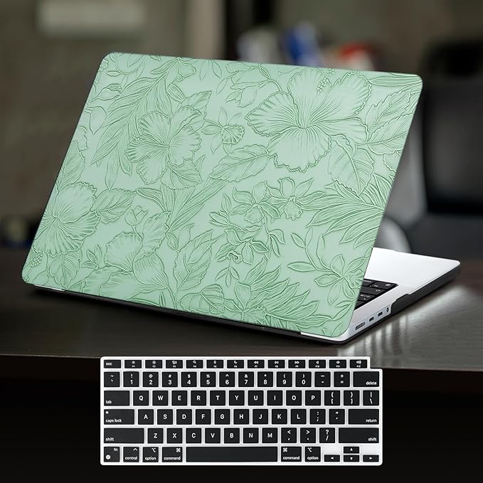DTangLsm for MacBook Pro 14 inch Case 2026 M5, 2025 2024-2021 M4 M3 M2 M1 A3426 A3427 A3434 A3112 A3185 A3401 A2918 A2992 A2779 A2442 Pro Max, Textured MacBook Pro 14 Leather Case&Keyboard Cover,Green